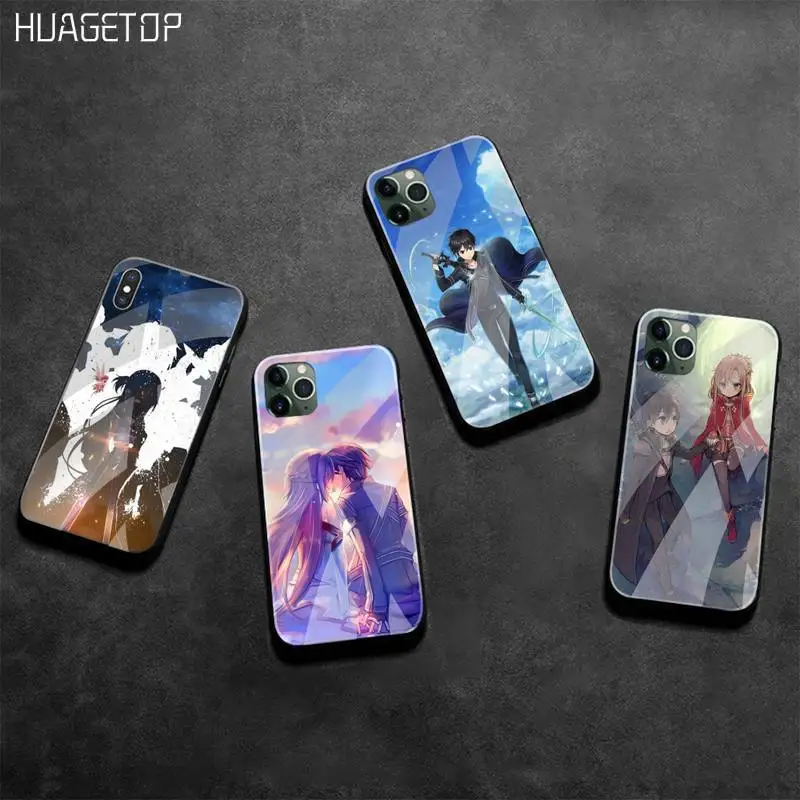

HUAGETOP Hot Sword Art Online SAO Anime Manga Phone Case Tempered Glass For iPhone 11 Pro XR XS MAX 8 X 7 6S 6 Plus SE 2020 case