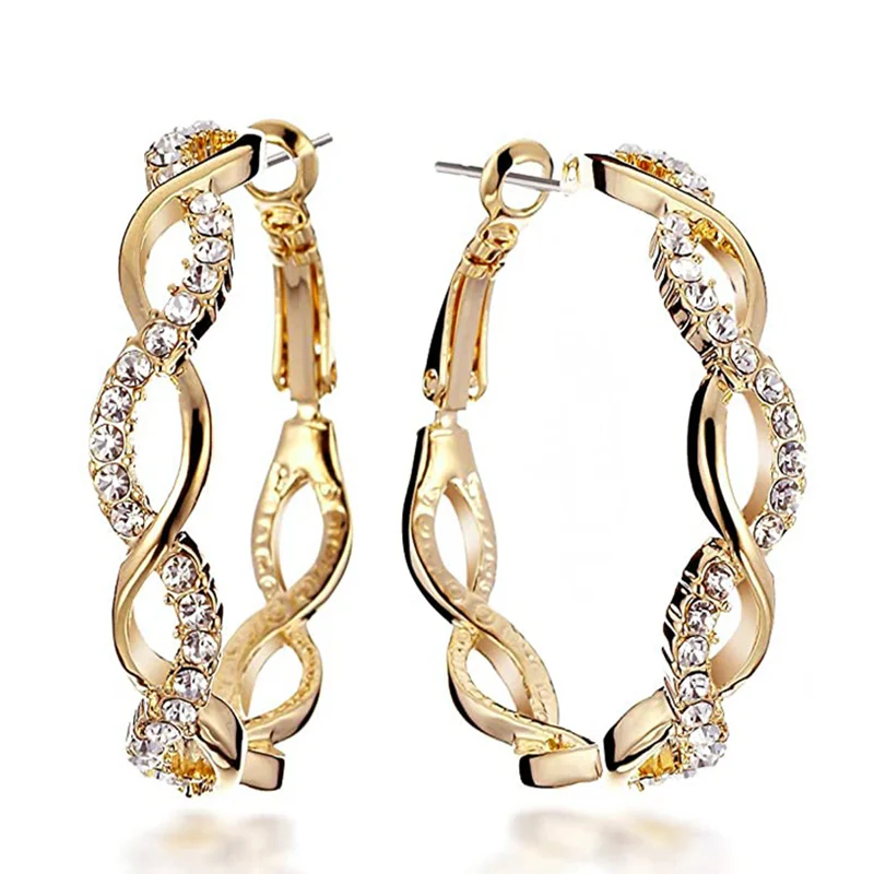 

Huitan Fashion Twist Women Hoop Earrings Inlaid Shiny Crystal Zircon Elegant Daily Wearable Party Earring Female Trendy Jewelry