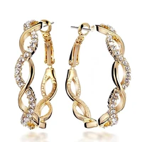 huitan fashion twist women hoop earrings inlaid shiny crystal zircon elegant daily wearable party earring female trendy jewelry