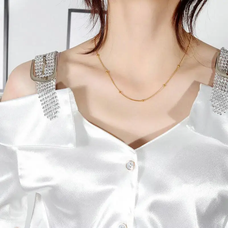 Для женщин ожерелье из нержавеющей стали нишу дизайн ins колье дикий круглые бусы