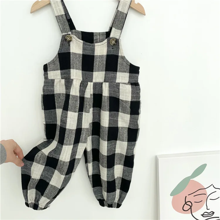 

Spring 2021 Baby Girls Overalls Pants Fashion Children Clothing Toddler Jumpsuits Child Cute Plaid Romper Kids Boys Clothes