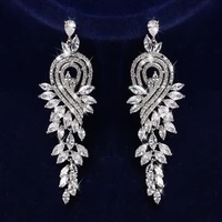 ekopdee 2021 elegant zirconia dangle long earrings for women luxury silver color cubic zircon large earring wedding jewelry gift