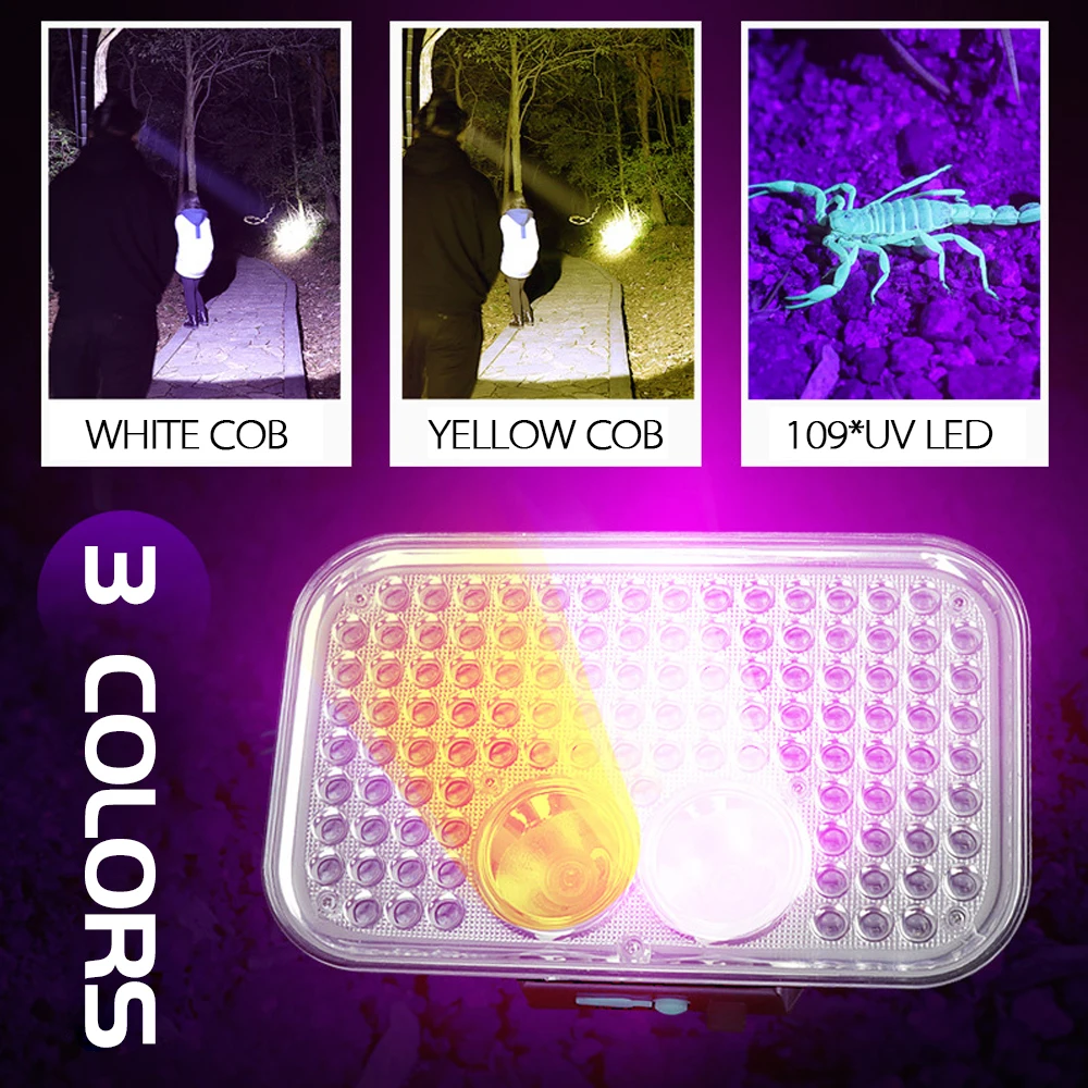 

Two in One Multifunctional UV LED Headlamp UV Headlight Black Light Head Flashlight Head Torch for Pet Clothing Fungus