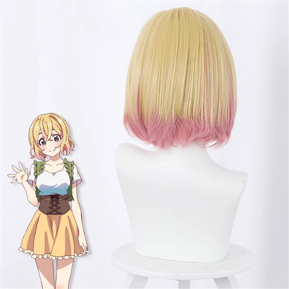 

Rent Girlfriend, Asami seven seas, yellow gradient pink bobbed cos animation wig Cosplay hairwear Wig+Wig Cap