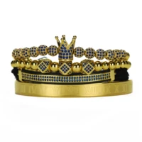 luxury roayl crown blue ghost cz ball beads roman numeral stainless steel bangle bracelet set men bracelets bangles jewelry