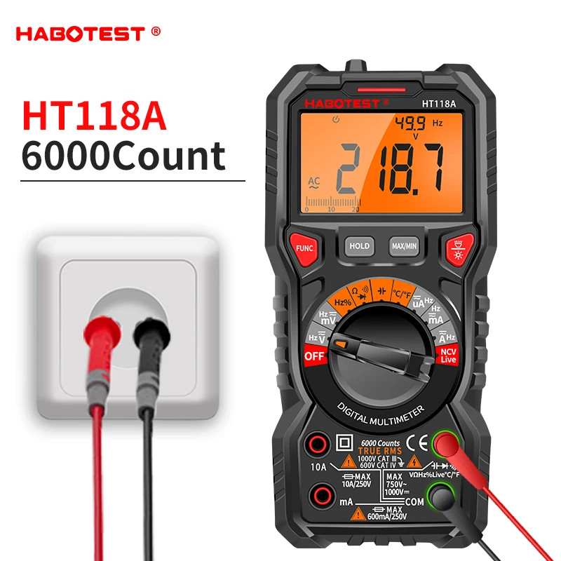 HABOTEST-multímetro Digital HT118A/C/D, multímetro profesional de alta precisión, rango automático, NCV Hz, Ture RMS AC/DC 6000 recuentos