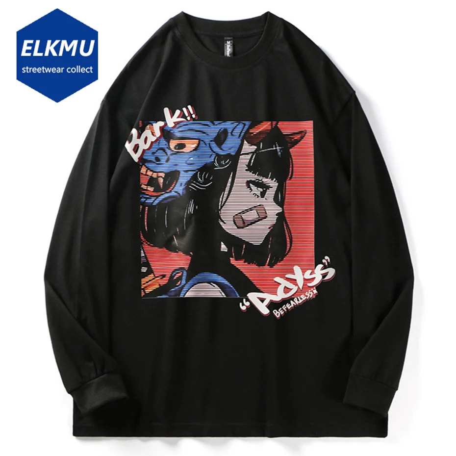 Футболка мужская оверсайз с длинным рукавом модная уличная одежда рисунком