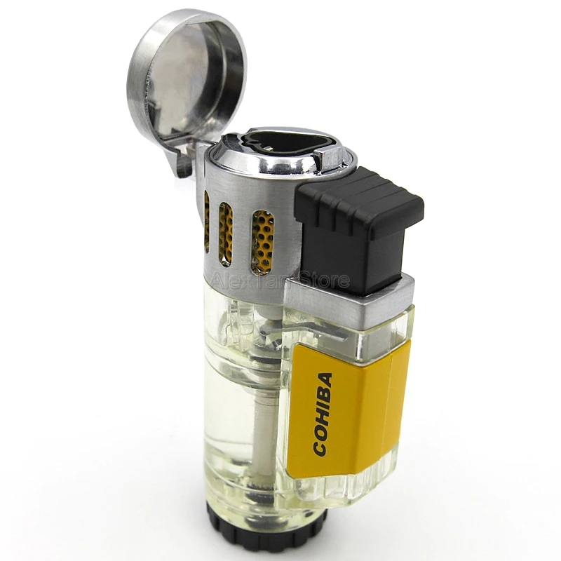 COHIBA элегантная прозрачная Зажигалка Winproof 3 Jet зажигалка факела сигарета регулируемые зажигалки для сигар