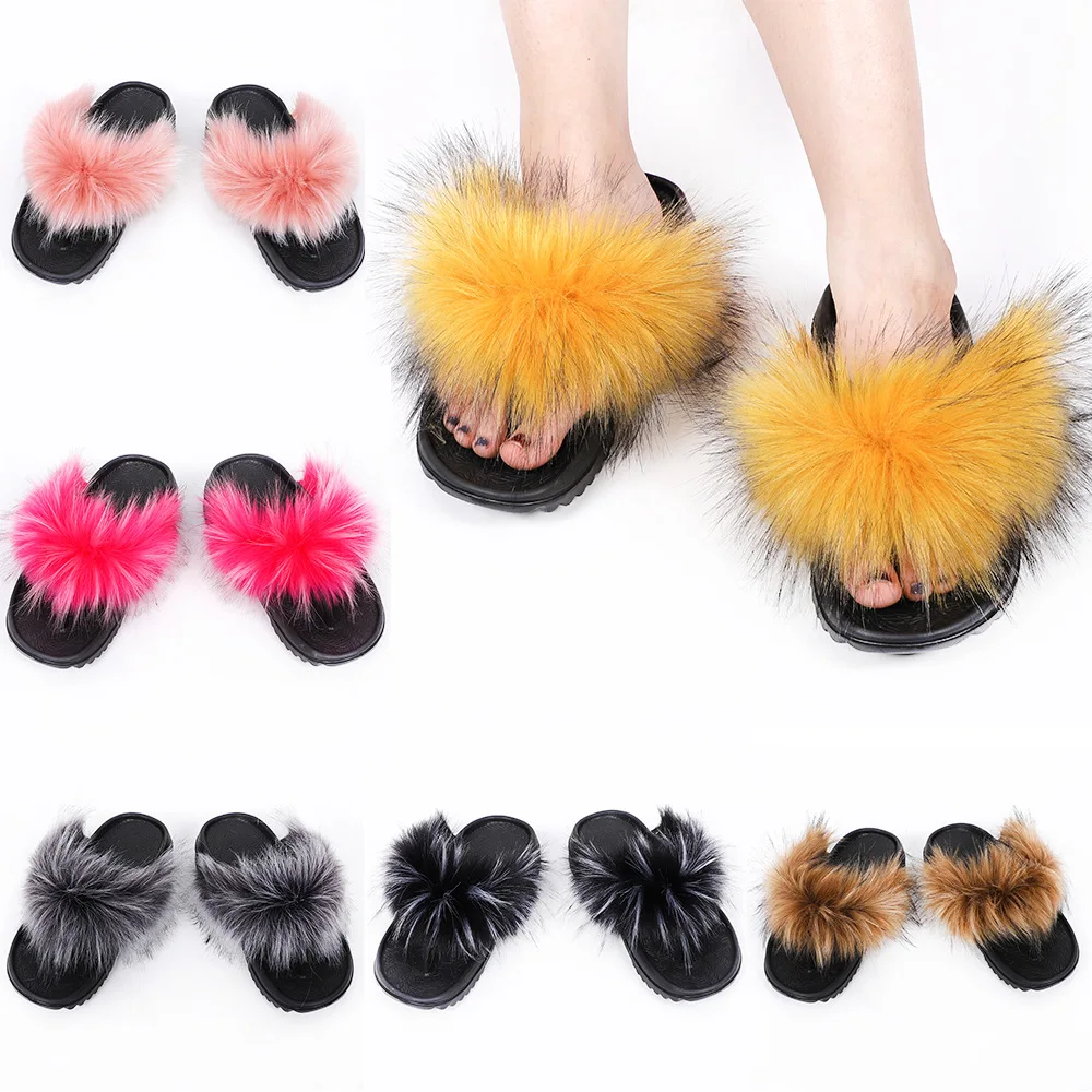 

Новинка 2021, женские роскошные меховые шлепанцы, женские сандалии для дома с мехом енота