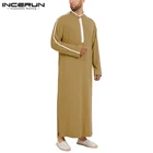 Мусульманская одежда для мужчин, мусульманский Арабский Кафтан 2022, халаты с воротником-стойкой и длинным рукавом, лоскутное шитье, Саудовская Аравия, Дубай для мужчин, Jubba Thobe INCERUN