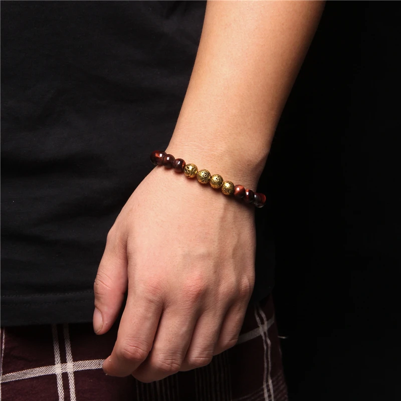

Electroplated Silver Color Lava Rock Stone Beads Bracelets Men Classic Stretch Bangle Natural Tiger Eye Bracelet Women Jewelry