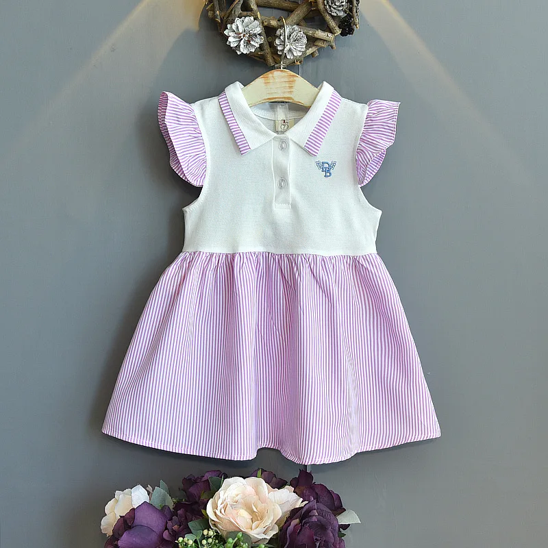 

2021 Summer New Little Girl Dress with Short Sleeves and College Style Pink 3-8Year Simple and Clean Little Princess Dress