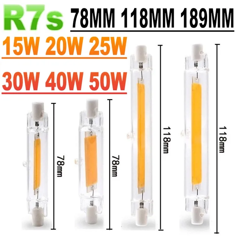 

NEW LED Light R7S 78mm 15W 20W 25W High Powerful Spotlight 189mm 30W 40W 50W Glass Tube COB Bulb Replace Halogen Lamp 110V 220V