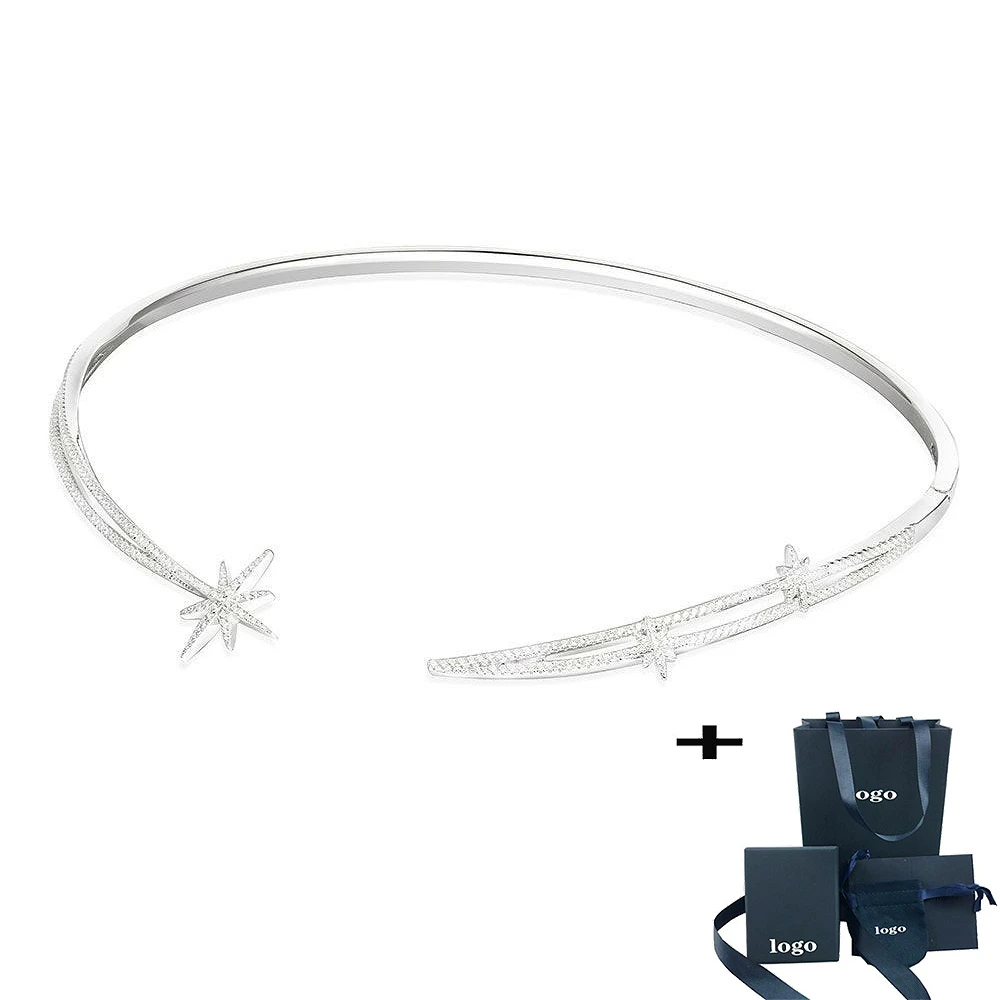 

Cubic Zirconium Initial Necklace Twin Star Design Hook Violet Female Accessories Christmas Jewelry Collar Chokers Vintage