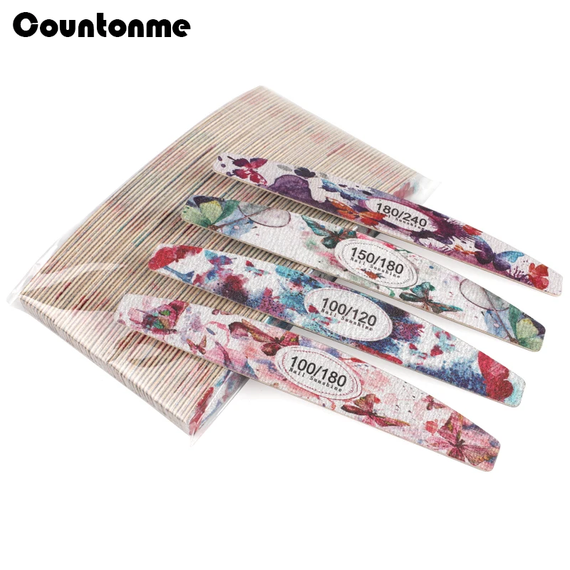 

10Pcs Thick Wood Nail Files Colorful Sandpaper Wooden Nail File 100/120/180/240 Professional Boat Sanding Buffer Manicure Tools