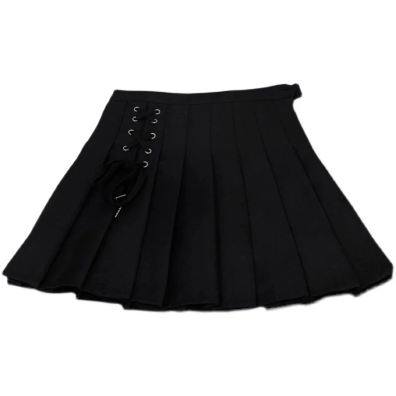 

2-color Strappy Pleated Skirt Women Summer New Streetwear High Waist Short Skirt Female Plus Size Mini Skirts Mujer