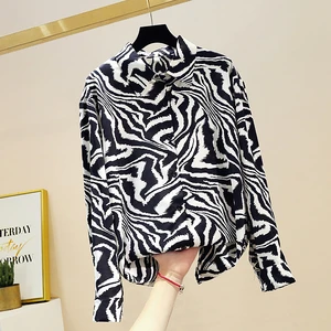 Рубашка женская шифоновая с длинным рукавом, модная Свободная блуза с принтом в ретро стиле, Топ с длинным рукавом, GD586, весна-осень