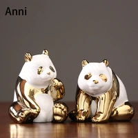 plating golden ceramic panda figurine nordic simple animal decorative ornaments office bookcase meeting room home decoration