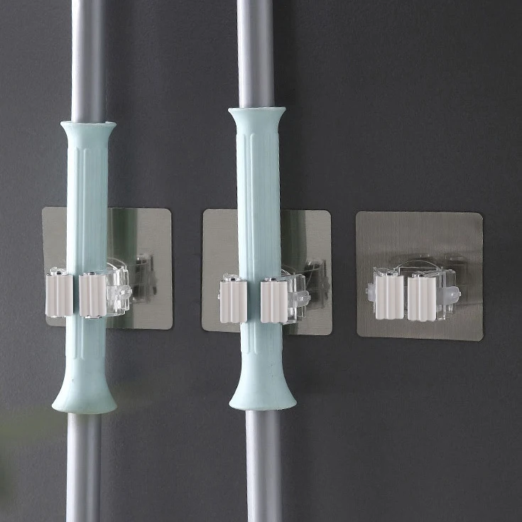 

Multi-purpose Hook Wall-mounted Nail-free Mop Clip Kitchen/Bathroom Non-marking Mop Hanger Broom Hanger Strong Hook Card Holder
