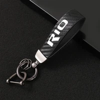leather car keychain 360 degree rotating horseshoe key rings for kia rio 2 3 4 x line car styling 4 8