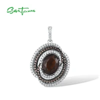 santuzza pure 925 sterling silver pendants for women sparkling brown spinel smoky glass round pendants luxury gifts fine jewelry