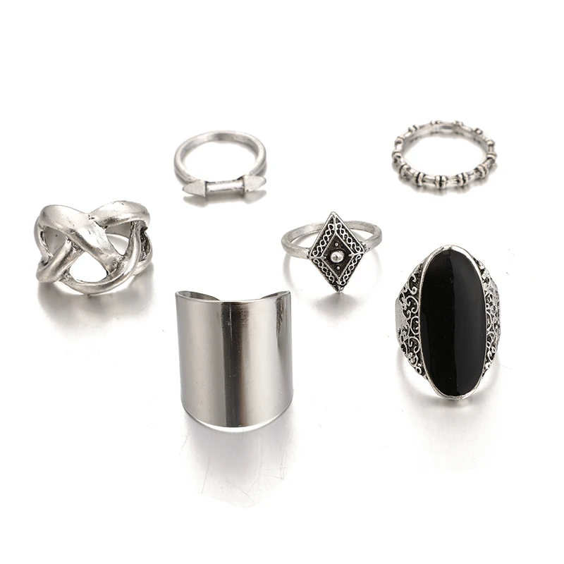 Docona Bohemia Style Siver Fashion High Quality Rings Set Classic Shape Pattern Crystal Pendant for Women Charm Jewelry 3450 | Украшения и