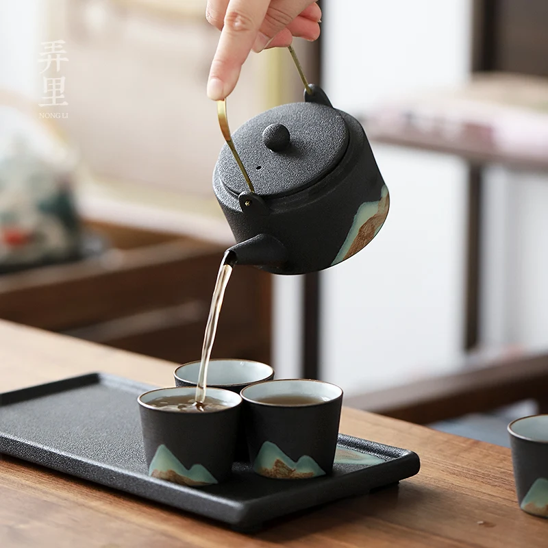 

Kung Fu tea set home Zen Ti-beam teapot ceramic home tea simple gift box