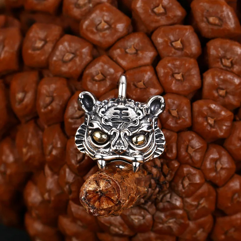 

S925 Sterling Silver Necklace Pendant Men's and Women's tiger Head Pendant Thai silver Vintage Old Personality Jewelry Wholesale