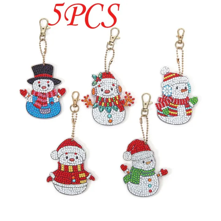 

5Pcs 5D DIY Full Diamond Painting Keychain Xmas Keyring Art Craft Key Bag Decor For DIY Christmas New Year Gifts