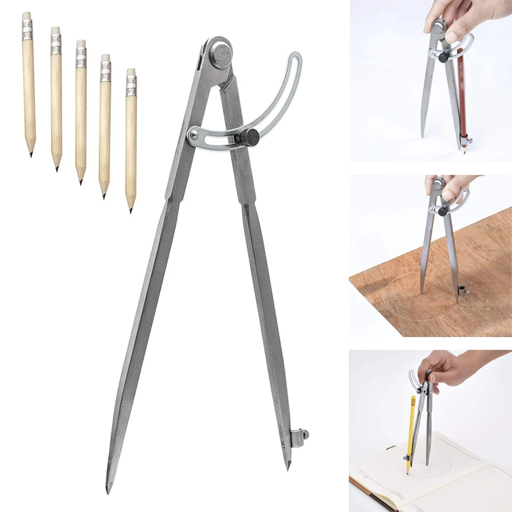 

1PC New Durable Woodworking Compass Wing Divider 200mm with Pencil Holder Adjustable Drawing Scriber Small Tool Supply