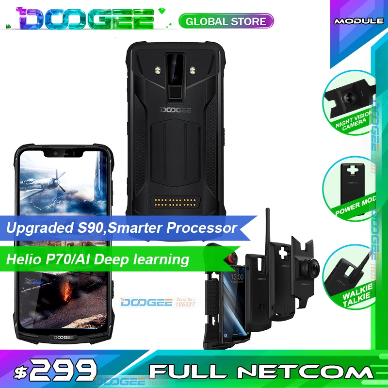 Doogee S90 Pro модульный прочный мобильный телефон IP68 Helio P70 6,1" дисплей Восьмиядерный 6 ГБ 128 ГБ 16MP+ 8MP Android 9 12V2A смартфон