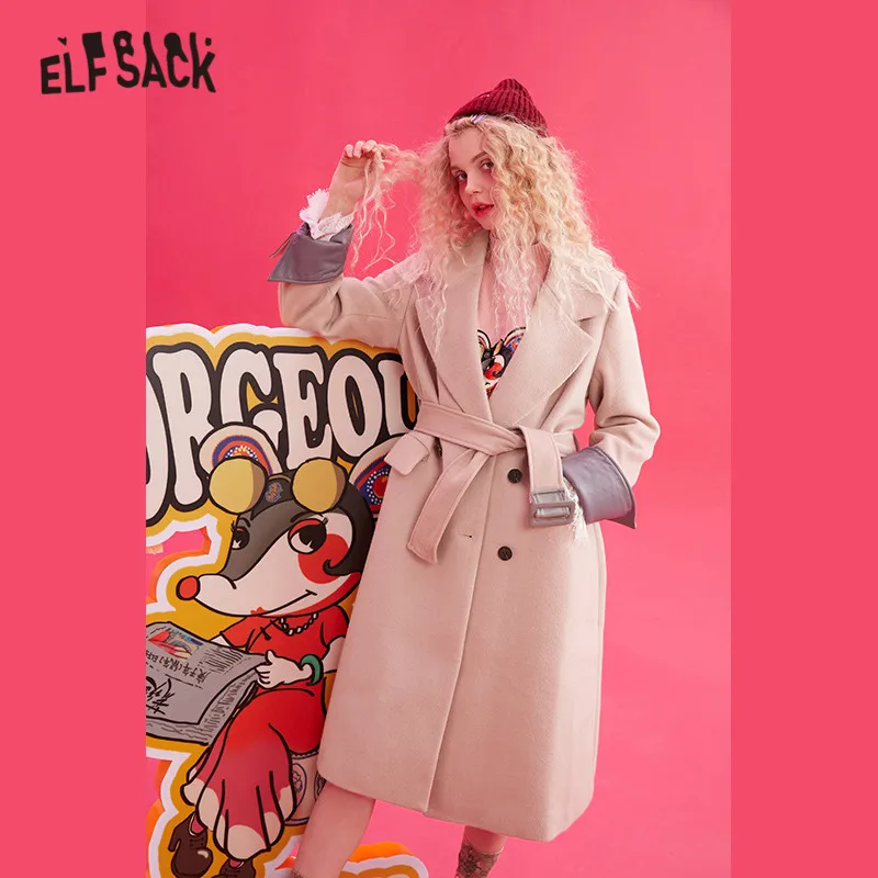 Elfsack Новинка зимы женские 30.9% шерстяные куртки с длинными рукавами и однотонные