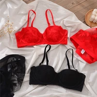 sexy and elegant lace half cup bralette thin comfortable underwear female big breasts show small lingerie underwire bra set