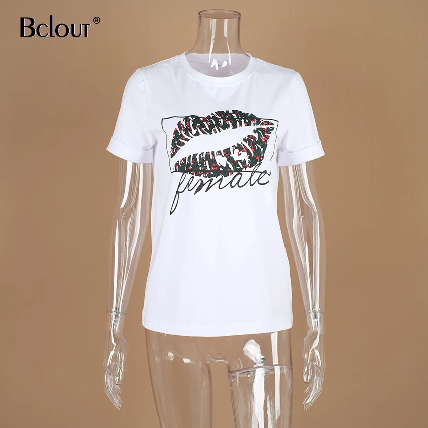 Футболка женская с принтом губ пикантный белый Повседневный Топ коротким