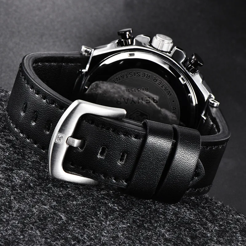 

2020 BENYAR Brand Men Quartz Watches Luxury Military Sports Chronograph Business Waterproof Blue Leather Watch Relogio Masculino