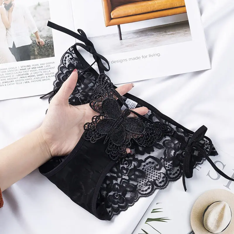 

Women Sexy Floral Lace Panties Sweet Bowknot Panty Hollow Out Temptation Briefs Thong Female Low-rise Underpants lencerÃ­a sexy