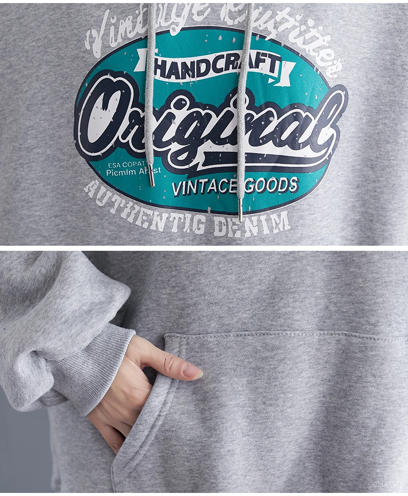 

Woman Letter Print Hoodie Sweatshirts Plus Size Grey Fleece Clothes 2021 Spring Autumn Women Korea Aesthetic Thick Sweatshirt