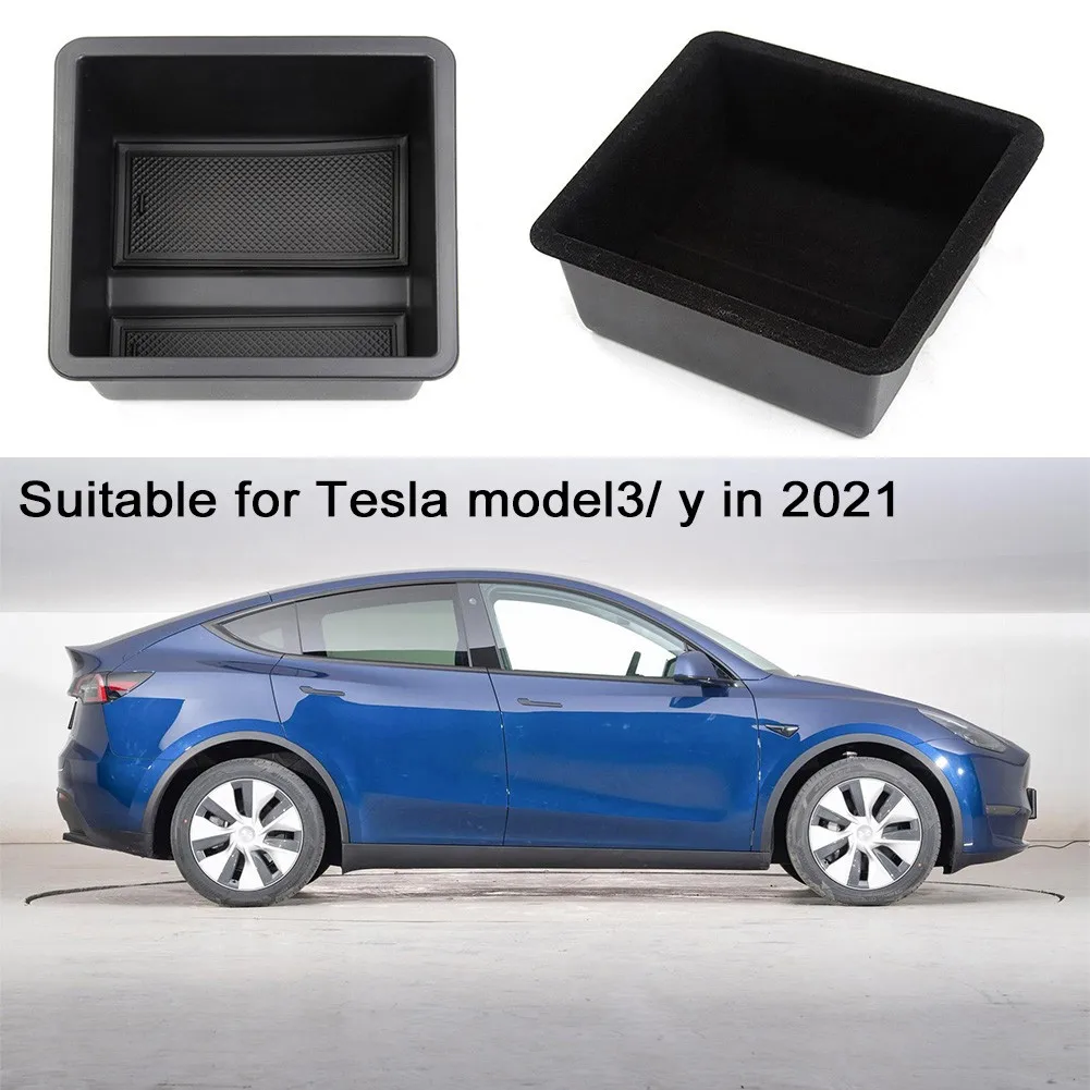 

1 Pcs Car Armrest Box Storage Tray Flocking Style Box TEP Material Box For Tesla Model3 Model Y Auto Interior Accessories