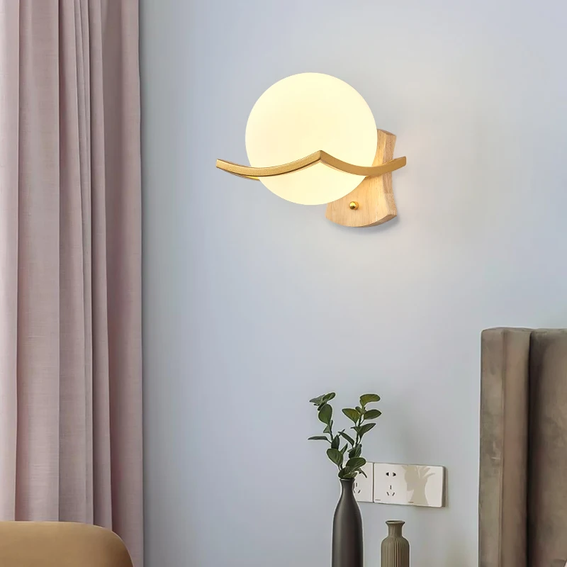 

Nordic Indoor LED Wood Wall Lamp Living Dining Room Bedroom Bedside Study Decoration Wall Light Home Corridor Aisle Modern Lamp
