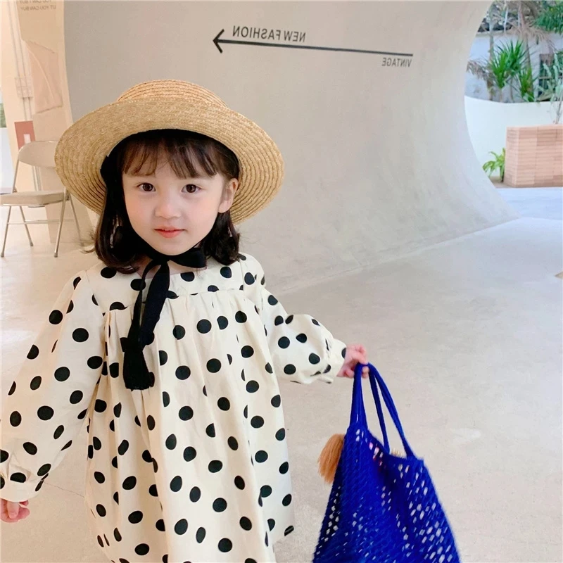 

Dots Spring Autumn Girls 2021 Casual Spring Autumn Scoop Long Sleeve Princess Ruffles Cute Beach Dress Toddler Kids Dress Childr