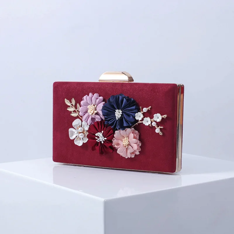 

Flower Women Evening Bags Beaded Shell Handmade Style Day Clutch Handbags PU Female Purse