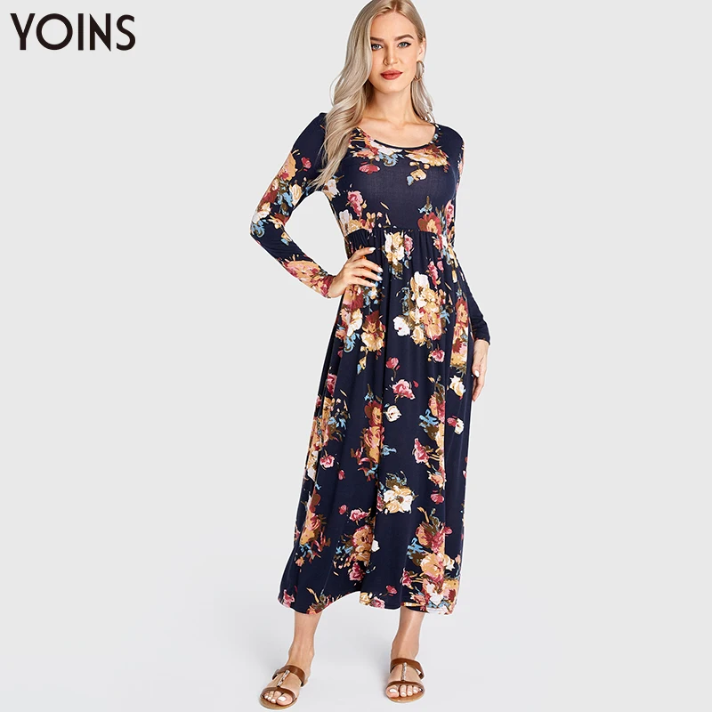 YOINS элегантное богемное Платье макси с цветочным рисунком Осень зима 2019