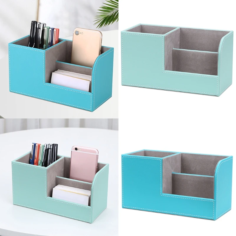 

Multi-Function Leather Desk Stationery Organizer Pen Pencil Holder Business Cards Stand Remote Control Storage Box