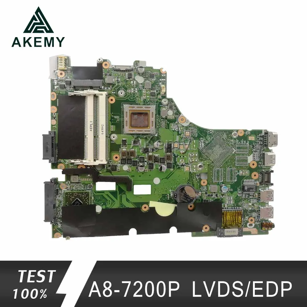 

Akemy X550ZA Laptop motherboard For Asus X550ZA X550ZE X550Z X550 K550Z X555Z VM590Z Test original mainboard A8-7200P LVDS/EDP