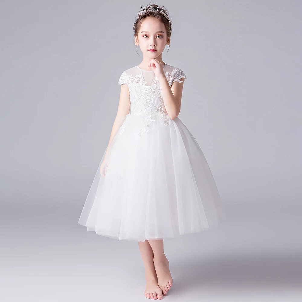 

Summer Girls Birthday Party Dresses Elegant Flower Children's Dress White Princess Dress robe de soire de mariage