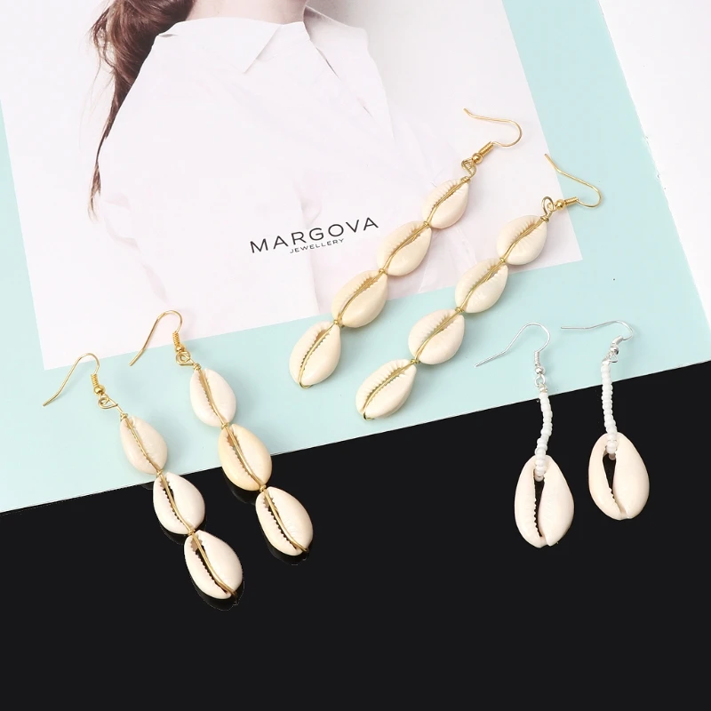 

Bohemian Natural Cowrie Shell Pendant Drop Earrings Beach Jewelry for Women