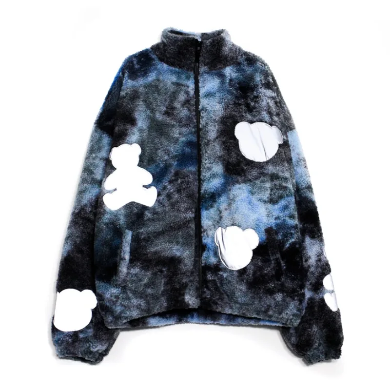 

new winter Korean version ins lamb wool tie dyed cotton jacket loose couple thickened cotton clothes women's fashion