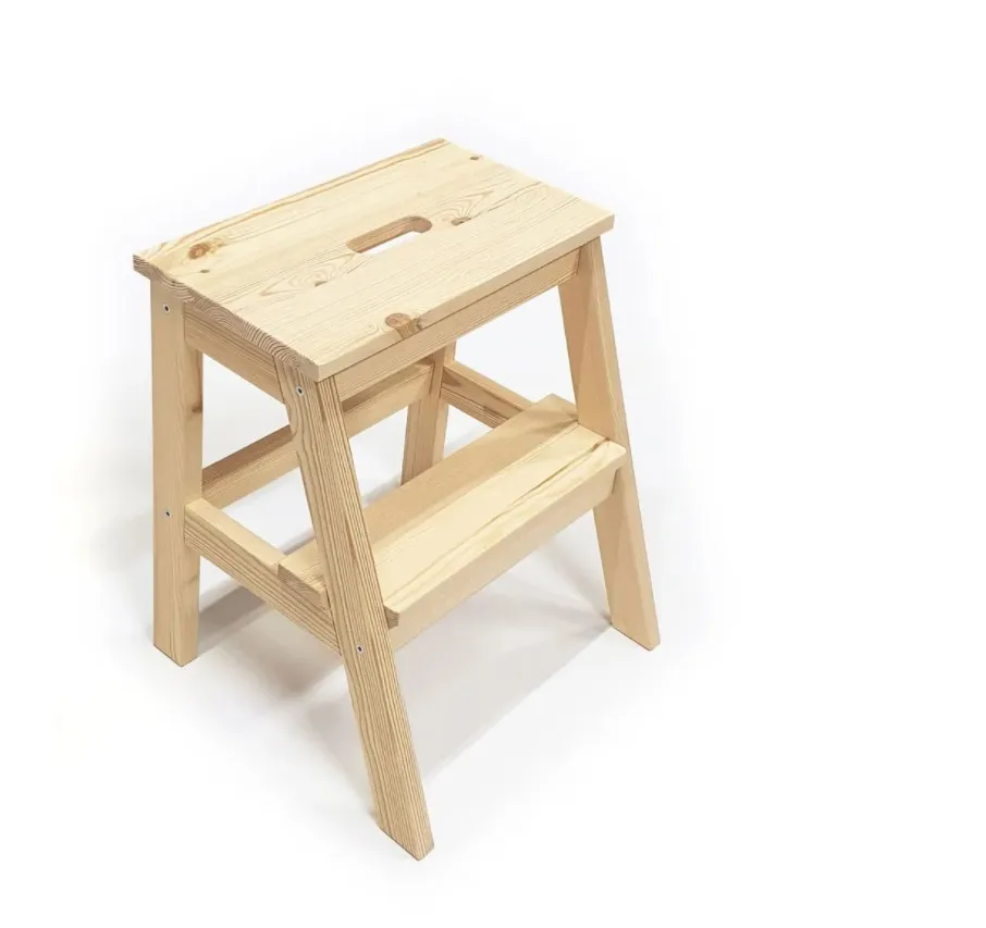 Rectangular 2 Steps Ladder Sturdy Solid Pine Step Stool Wooden with 242lb Load Capacity Foot for Kitchen Living Room | Мебель