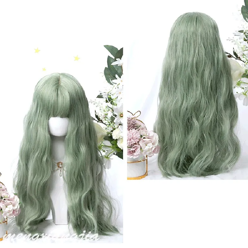 

Мятно-зеленый Харадзюку Лолита парик Сладкие волосы объемная волна милые синтетические волосы бахрома челка для взрослых девочек косплей ...