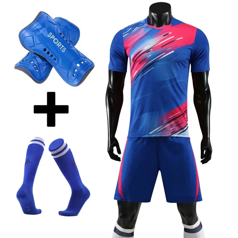 Soccer Jersey Set with socks+Shin guards custom Adult Kids survetement Football Kit uniforms Futbol Training Shirts Short Suit